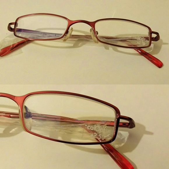 Petite Small Red Metal Rectangle Reading Glasses - Picture 4 of 4